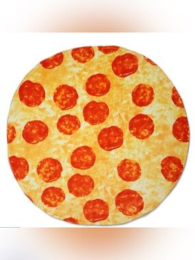 Pepperoni Pizza Round Flannel Throw Blanket - Fun Orange and Yellow Design